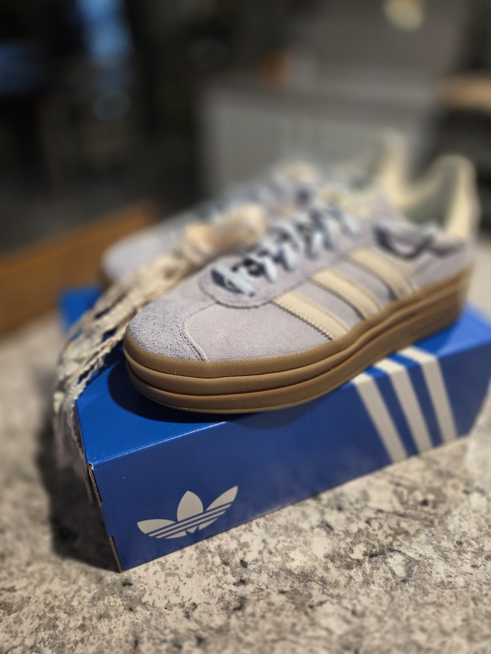 NIB Adidas Women’s Light Gray Suede Platform Gazelle Bold Sneakers W8.5